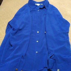 Notations  3X Woman's  Blue Button Down Blouse